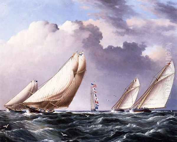 Yachts Rounding the Mark Oil Painting by James E. Buttersworth