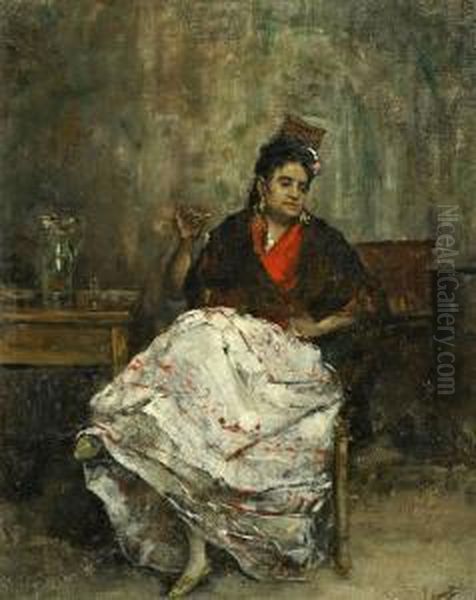 Gitana En Un Interior Oil Painting by Joaquin Agrasot y Juan