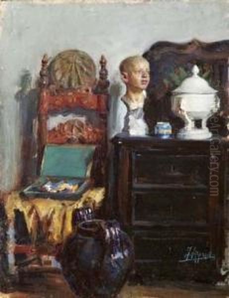 Interno Oil Painting by Joaquin Agrasot y Juan