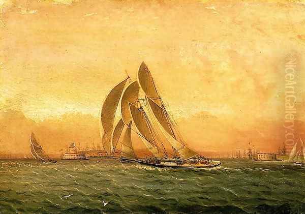 In Full Sail, New York Harbor Oil Painting by James E. Buttersworth