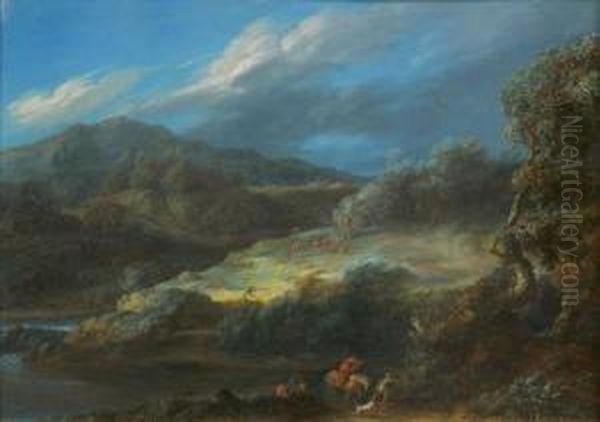 Coup De Vent Sur Un Paysage Montagneux Oil Painting by Christophe-Ludwig Agricola