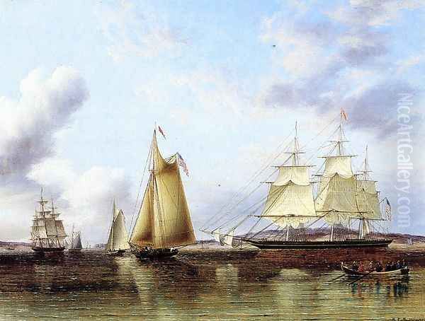 The 'N.B.Palmer' at Anchor off Staten Island Oil Painting by James E. Buttersworth