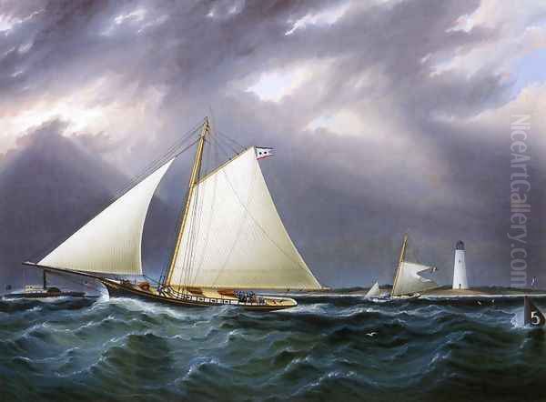 The Match between the Yachts Vision and Meta - Rough Weather Oil Painting by James E. Buttersworth