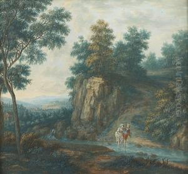 River Landscapes With Figures Oil Painting by Christophe-Ludwig Agricola