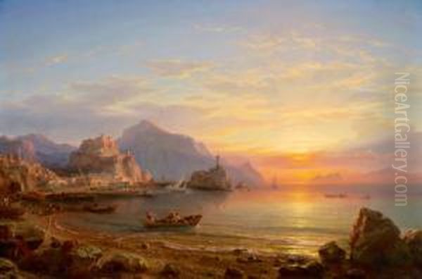 Suditalienische Kustenlandschaft Mit Blick Auf Bagnara Calabra Am Tyrrhenischen Meer Oil Painting by Eduard Agricola