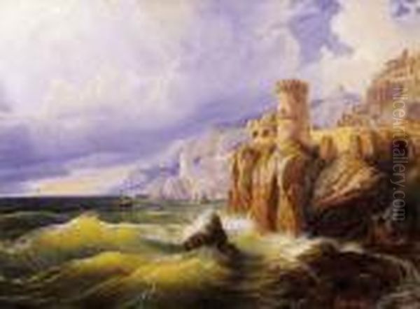 Italian Seashore With A Castle Oil Painting by Eduard Agricola