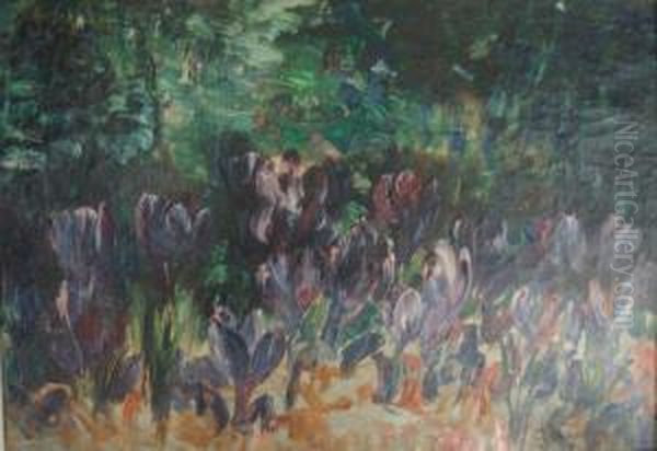 Le Champ De Crocus Oil Painting by Georgette Agutte