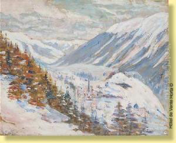 Vue De Saint Moritz Sous La Neige En 1910 Oil Painting by Georgette Agutte