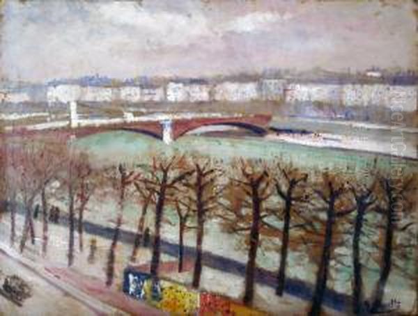 Les Quaies De Seine A Paris Oil Painting by Georgette Agutte