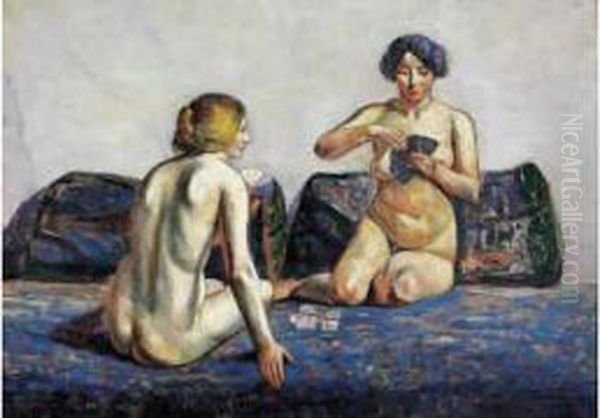 Femmes Nues Jouant Aux Cartes Oil Painting by Georgette Agutte