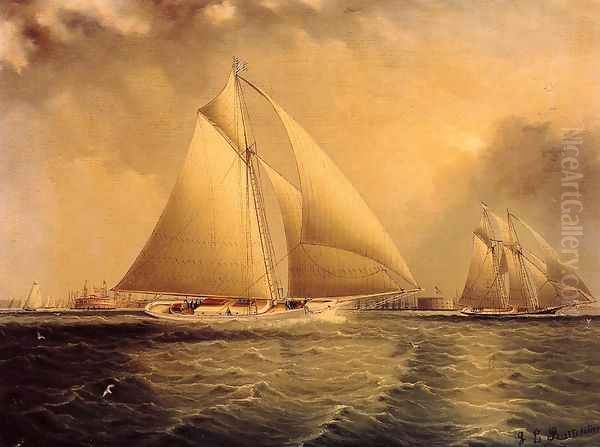 Yachting in New York Harbor Oil Painting by James E. Buttersworth