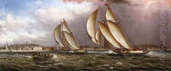 Yacht Race in Gloucester Harbor Oil Painting by James E. Buttersworth