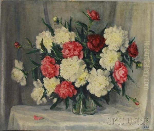 Still Life Of Peonies Oil Painting by Henry Hammond Ahl