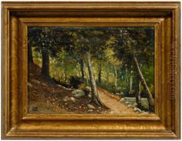 Woodland Landscape With Path Through Trees Oil Painting by Henry Hammond Ahl