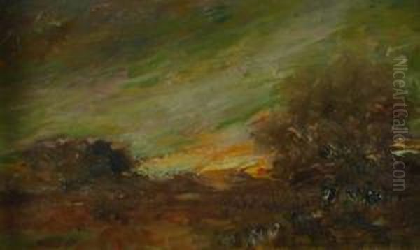 Sunset Landscape Oil Painting by Henry Hammond Ahl