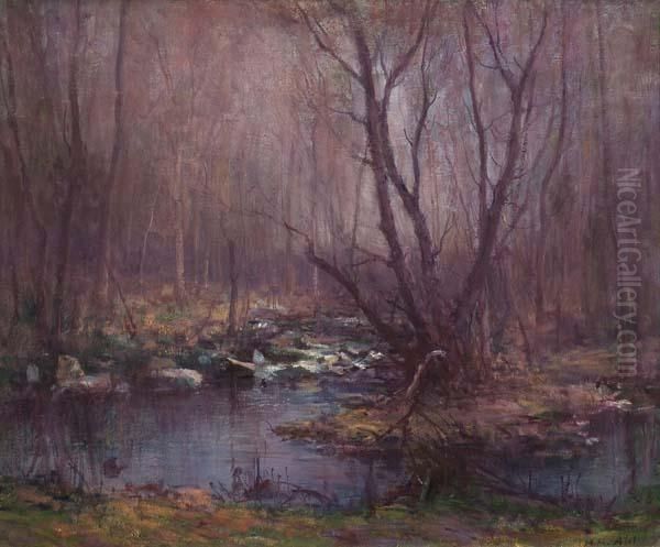 Stream In A Wooded Landscape Oil Painting by Henry Hammond Ahl