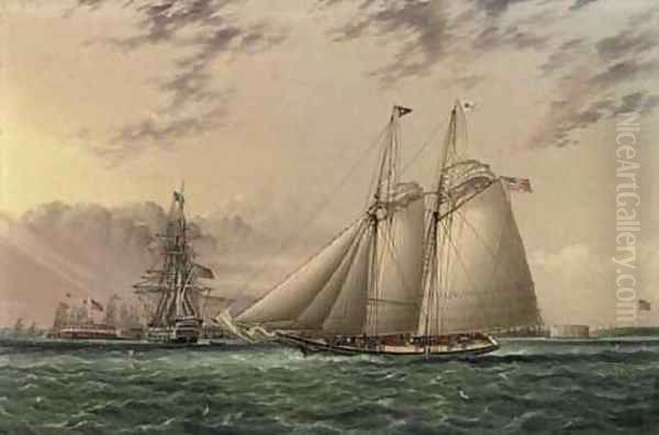 Mr. William Astor's schooner 'Ambassadress' in New York Harbor Oil Painting by James E. Buttersworth