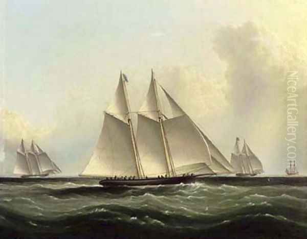 The Great Ocean Race, 'Henrietta,' 'Fleetwing' and 'Vesta' Oil Painting by James E. Buttersworth