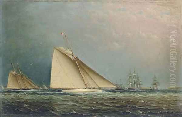 'Puritan' Racing Off of Staten Island Oil Painting by James E. Buttersworth