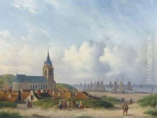 A View Of Scheveningen With The Beach Oil Painting by Carl Eduard Ahrendts