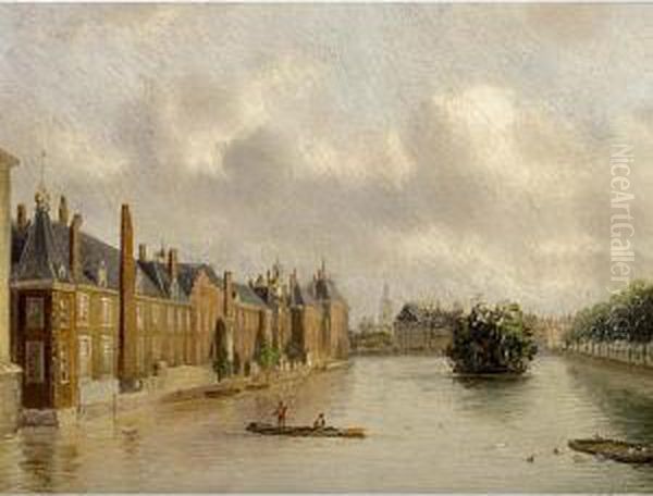 The Hofvijver, The Hague Oil Painting by Carl Eduard Ahrendts