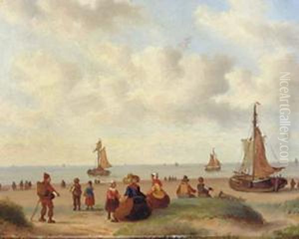 On The Beach Oil Painting by Carl Eduard Ahrendts