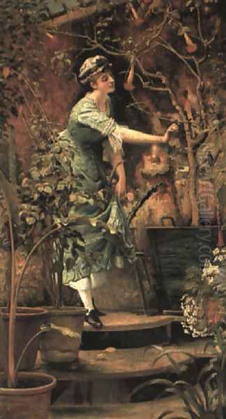 In a Conservatory Oil Painting by George Hamilton Barrable