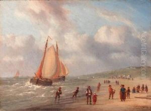 The Arrival Of The Fishing Fleet Oil Painting by Carl Eduard Ahrendts