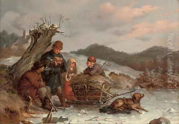 A rest on the way, Winter Oil Painting by Guido Bach