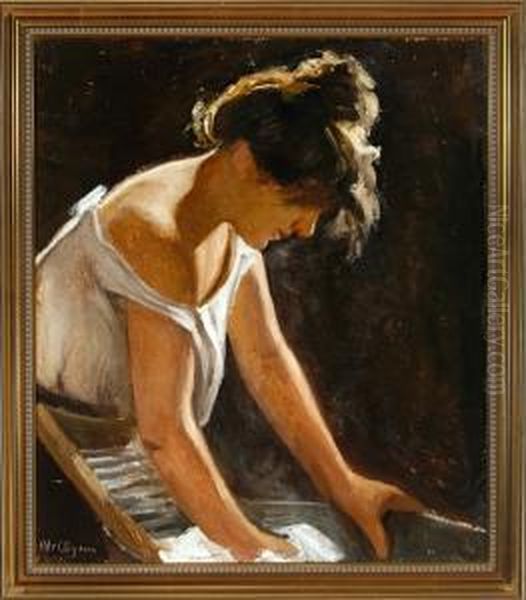 A Woman Is Doing Her Laundry Oil Painting by Christian Aigens