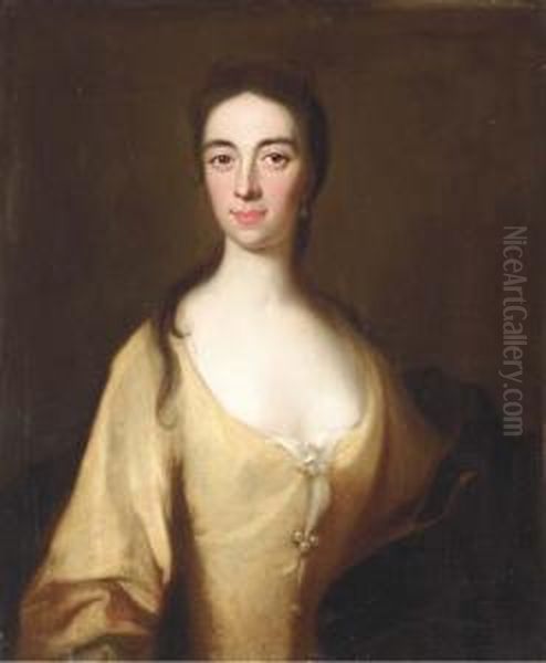 Portrait Of A Lady, Said To Be Mrs. David Bruce, Half-length, In Ayellow Dress Oil Painting by William Aikman