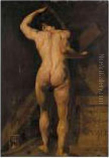 Study Of A Male Nude, Holding A 
Cross, With A Hour Glass By His Feet, And A Plinth To The Right Oil Painting by William Aikman