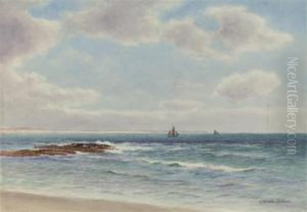 Off The Mary Coast (illustrated); And Clawsey Beach, Port St, Mary, Isle Of Man Oil Painting by James Aitken