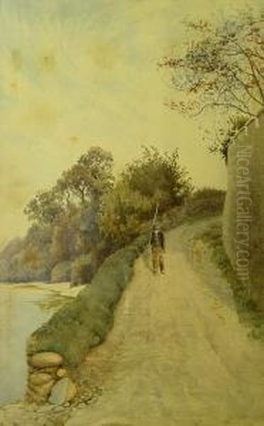 Figure On A Coastal Path Oil Painting by James Aitken