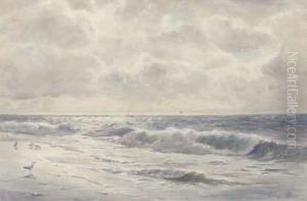 Waves Crashing On The Foreshore Oil Painting by James Aitken