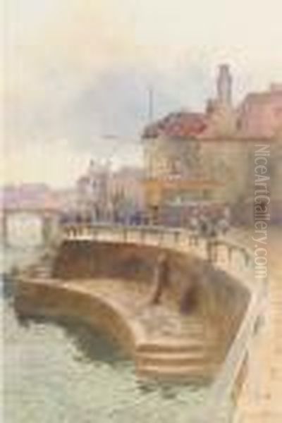 Figures Gossiping On The Quayside Oil Painting by James Aitken