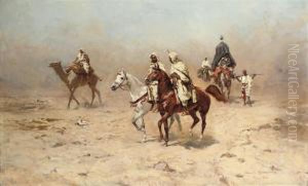 A Caravan Crossing The Desert Oil Painting by Thaddaus von Ajdukiewicz