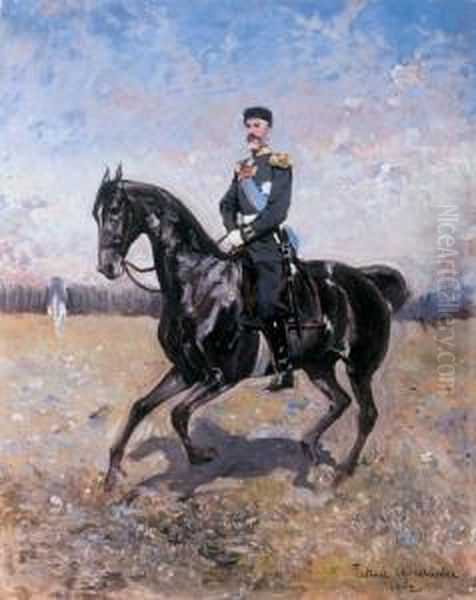 Portret Konny Wielkiego Ksiecia 
Mikolaja Mikolajewicza Romanowa, Generala Adiutanta Cesarza Rosji 
Mikolaja Ii Romanowa, 1902 R. Oil Painting by Thaddaus von Ajdukiewicz