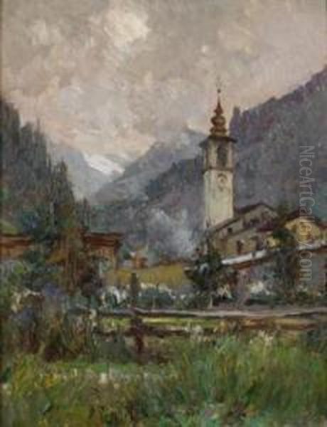 Gressoney La Trinite Oil Painting by Lidio Ajmone