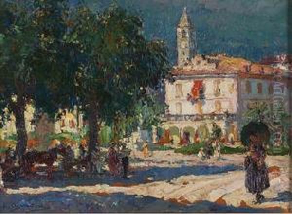 Piazza A Baveno Oil Painting by Lidio Ajmone