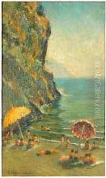 Bagnanti In Riviera Oil Painting by Lidio Ajmone