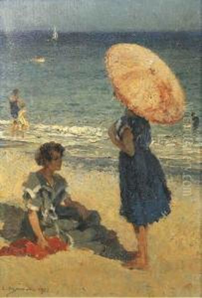 Sulla Spiaggia Oil Painting by Lidio Ajmone