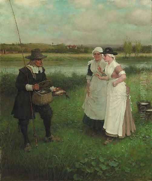 Izaak Walton and the Milkmaids Oil Painting by George Henry Boughton