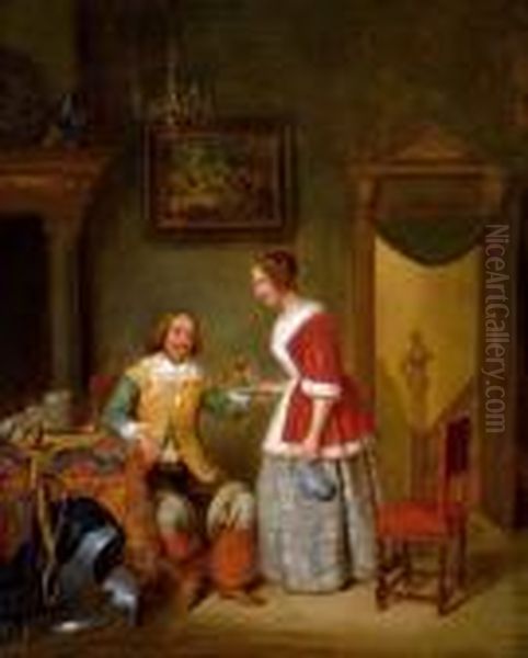 Interieur Mit Mann Und Frau. 1859. Oil Painting by Jacob Akkersdyk