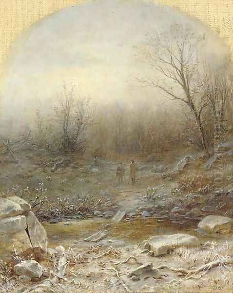 Figures in a Winter Landscape Oil Painting by George Henry Boughton