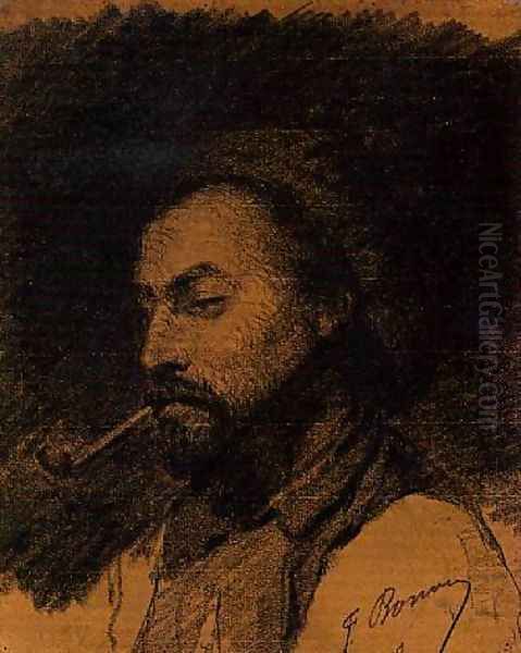 The Head of a Man Smoking a Pipe Oil Painting by Francois Bonvin