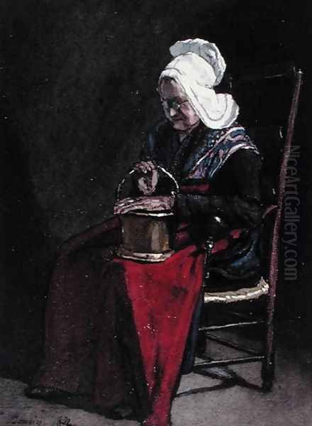 Old Woman with Brass Pot, 1862 Oil Painting by Francois Bonvin