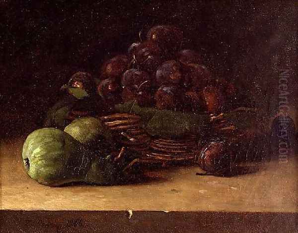 Still life with a basket of prunes 1866 Oil Painting by Francois Bonvin