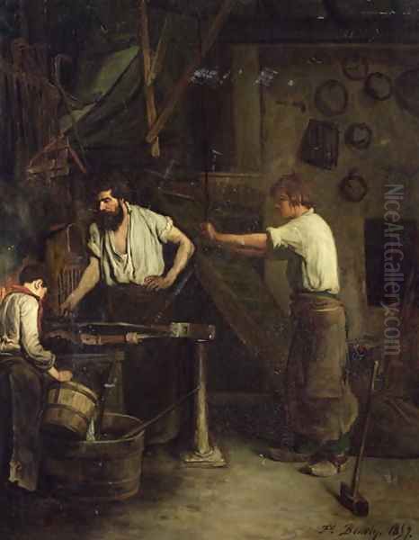 The Blacksmiths, Memory of Treport 1857 Oil Painting by Francois Bonvin