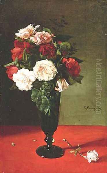 Roses in a Vase 1878 Oil Painting by Francois Bonvin